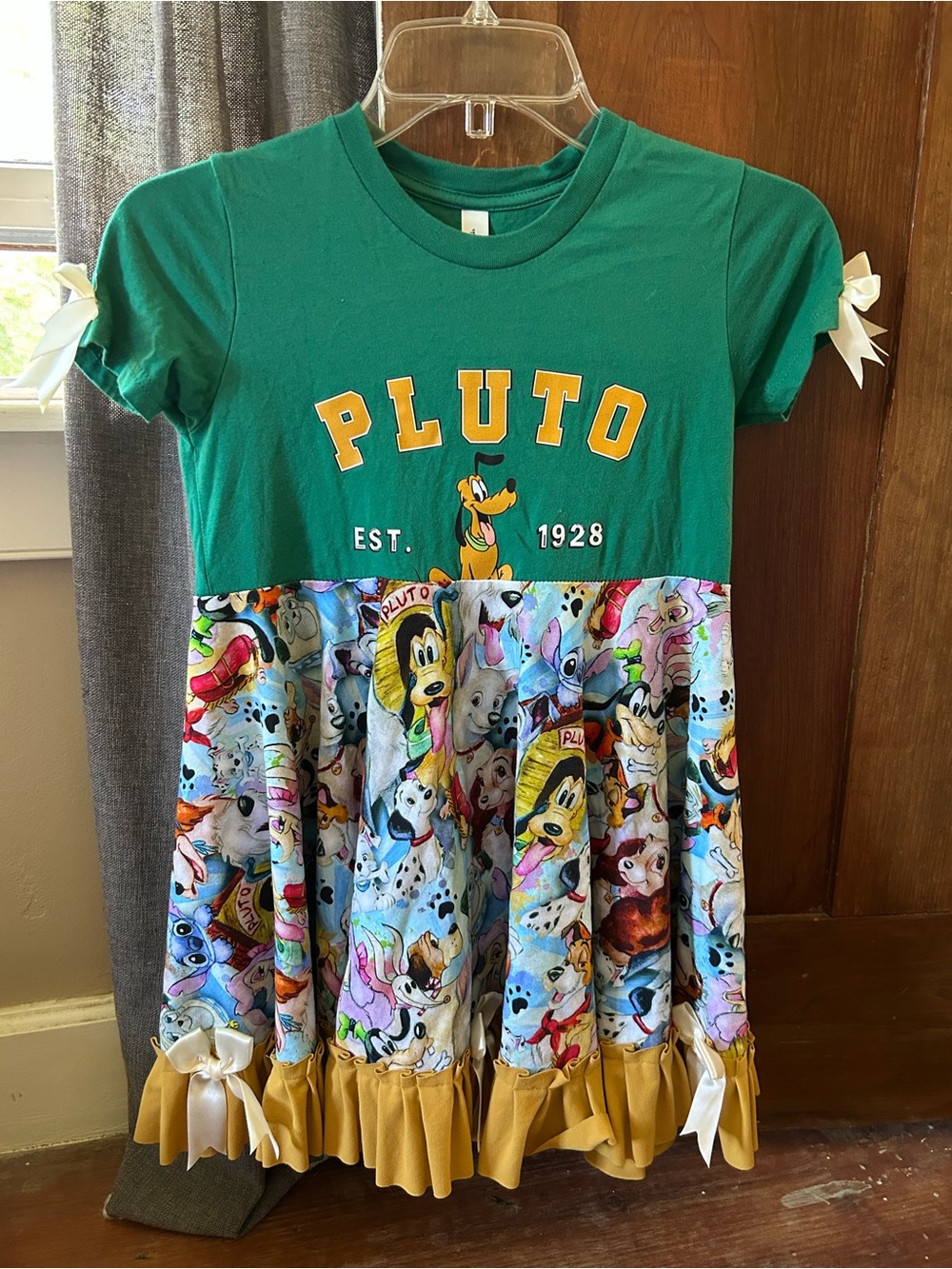 Disney Pluto Green & Multicolor Kids Dress